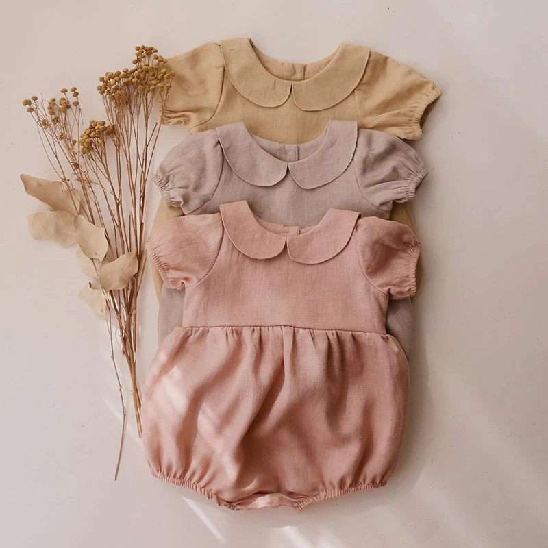 

Baby Girls Jumpsuit Rompers Clothing Peter Pan Collar Newborn Clothes Spring Summer Cotton Casual Baby Children Outfits Clothing