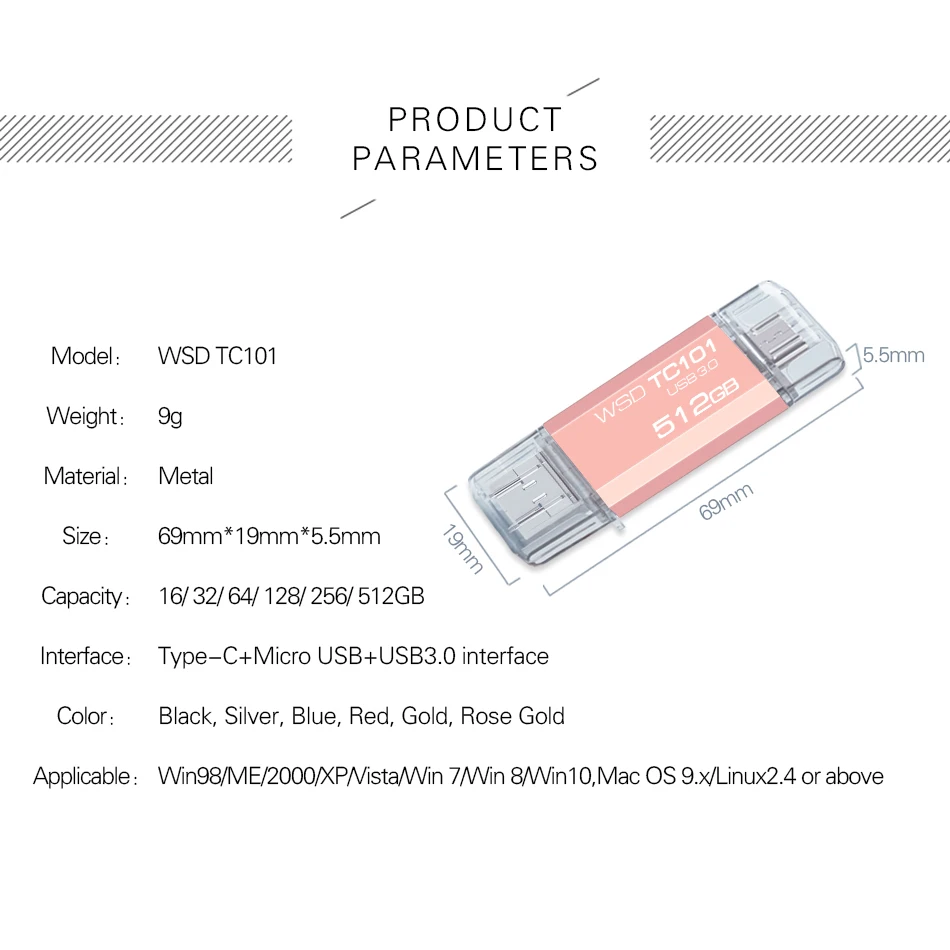WANSENDA TYPE C USB-флешка 3 IN1 USB 3.0 OTG Pen Drive 512 ГБ 256 128 64 32 Внешний флэш-накопитель для Android/ПК