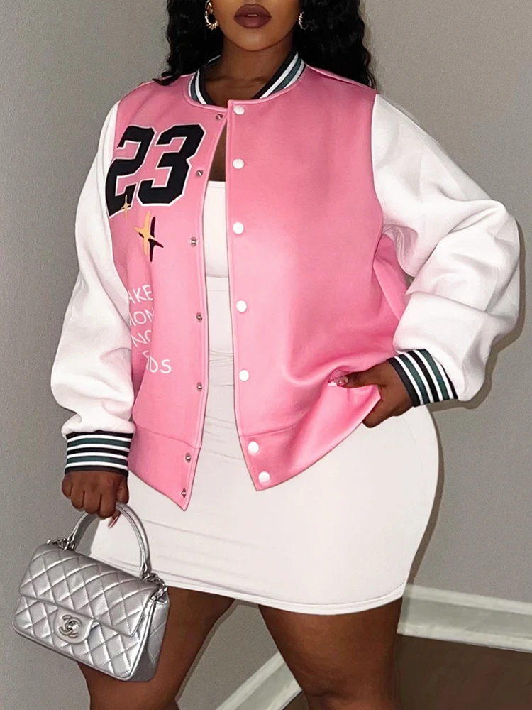 Женская бейсбольная куртка с буквенным принтом большие размеры
