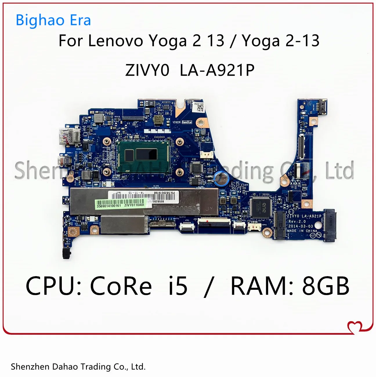 

For Lenovo Yoga 2 13 Laptop Motherboard ZIVY0 LA-A921P Mainboard With CoRe i5 CPU 8GB-RAM FRU:5B20G57340 5B20G19198 100% OK