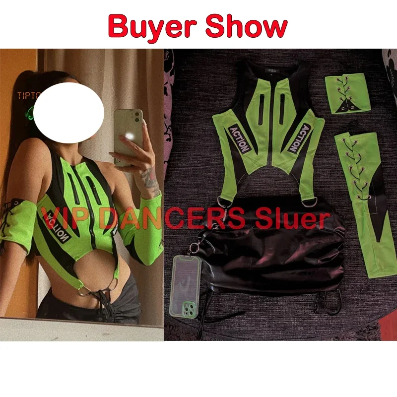 Новинка 2023 флуоресцентные зеленые топы черные шорты одежда Kpop для девочек