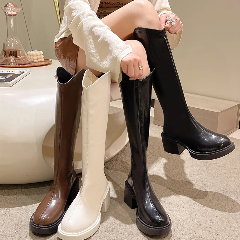 

Женские ботинки на высоком каблуке, женская обувь, зимняя обувь на молнии, сабо на платформе с круглым носком, женские резиновые сапоги на шпильке для осени