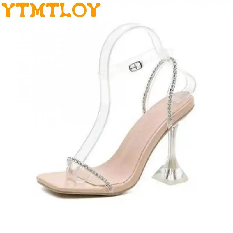

2022 Summer New Net Red Word Buckle High-heeled Sandals Women's Stiletto Sexy All-match Rhinestone Open-toe High-heeled Shoes