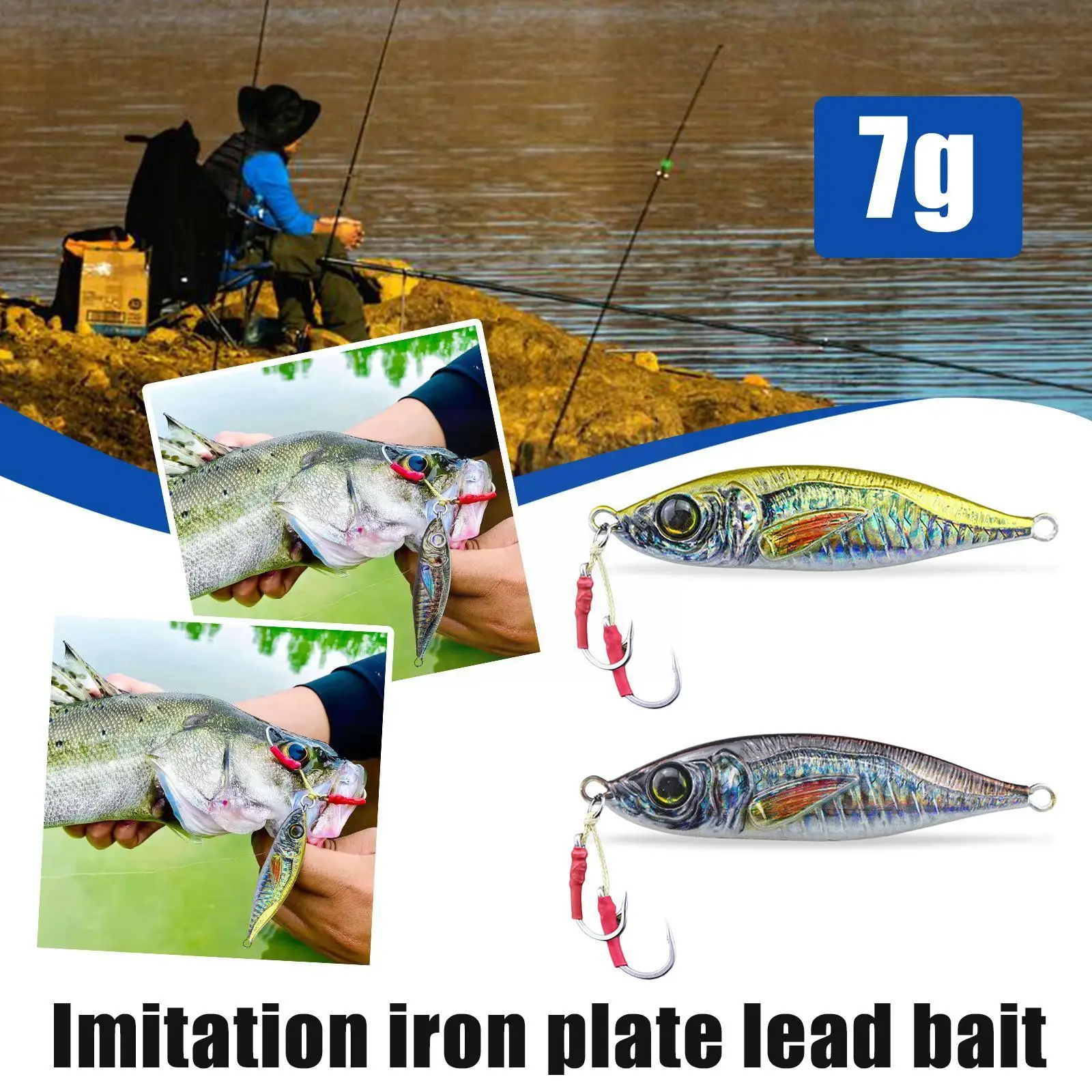 

7g Metal Jig Imitation Iron Plate Fish Bait Tackle Slow Cast Saltwater Shore Trout Jigs 2 Lure Model Lures Drag Jigging V4x7