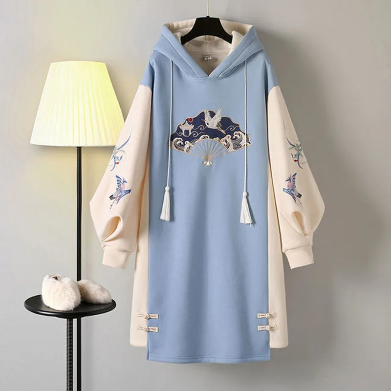

Dress Women's Spring Chinese Traditional Style Hanfu Cheongsam Improved Embroidered Tang Suit 2021 Hooded Sweatshirt Vestidos