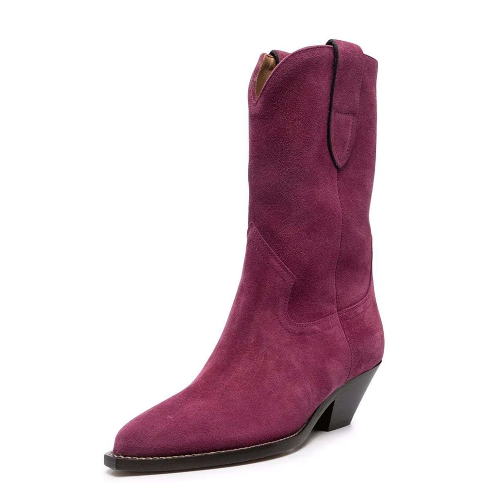 

Genuine Leather Women Pointed Toe Lower Chunky Heels Western Boot New Thick High Heel Short Ankle Shoes Ladies Matin Boots Wedge