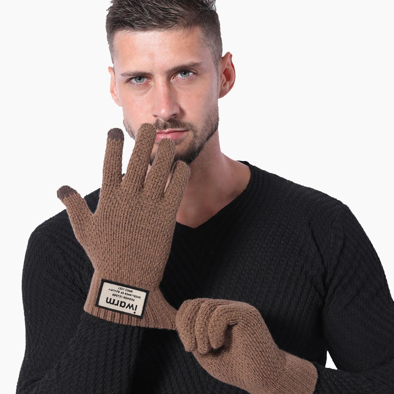 

Осенние плотные вязаные мужские зимние перчатки из искусственного кашемира двухслойные повседневные перчатки для взрослых мужские варежки утолщенные шерстяные кашемировые