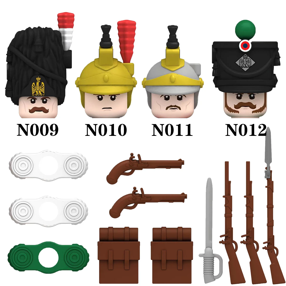 

N001 - N012 Building Blocks Accessories British Fusilier Rifles Bagpiper Napoleonic Wars Series Head Sword Figures Children Toys