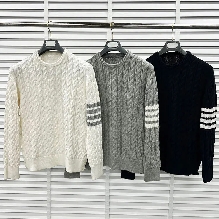 

TB BROWIN Women Sweater Wool O-Neck Long Sleeve Top Knitted Top Korean Design Men Cardigan Thicken Warm