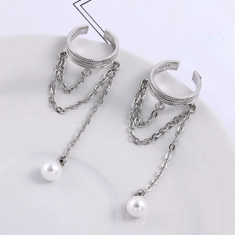 

Trendy Jewlery 1 PC Metal Ear Clip Earrings Hot Sale Hip Hop Punk Style Silvery Plated Chain Tassel Earrings For Women Gifts