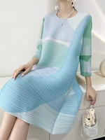 miyake pleated dress for women 2022 new digital printed pleated dress mid length loose casual pleated dress plus size dress