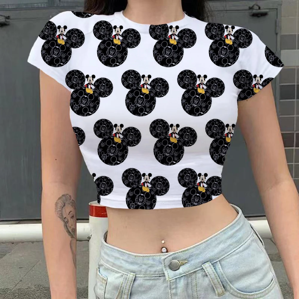 

Женская облегающая футболка Y2k, праздничные футболки, модные женские блузки с Минни Маусом, укороченный топ с принтом Микки Мауса, одежда с диснеевским сексуальным 3х принтом, 2022
