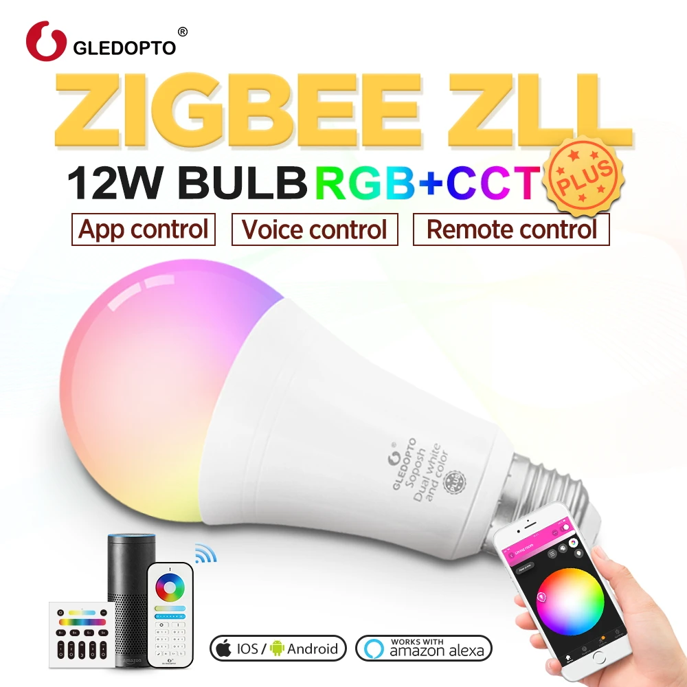 12W Tuya App LED Bulbs Alexa Zigbee Smart Home Lamp Plus Compatible Echo Plus Voice 2.4F RF Remote Control LED Bulb