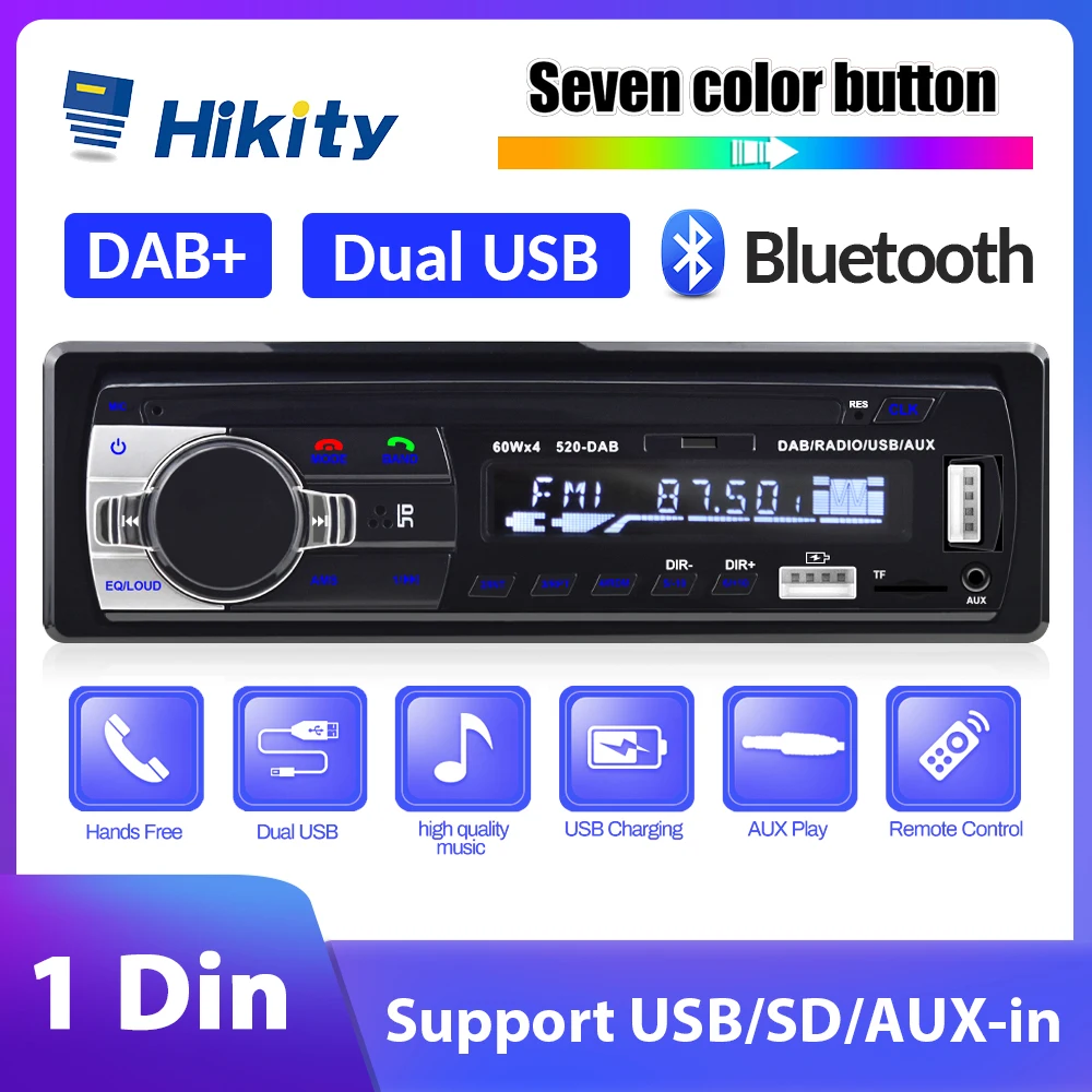 

Автомагнитола Hikity 1din, мультимедийный плеер с поддержкой Bluetooth, с дистанционным управлением