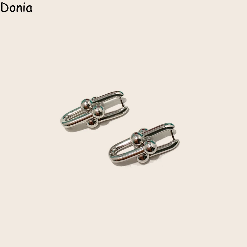 

Donia Jewelry European and American fashion and creative bamboo U-shaped horseshoe titanium steel silver needle luxury earrings