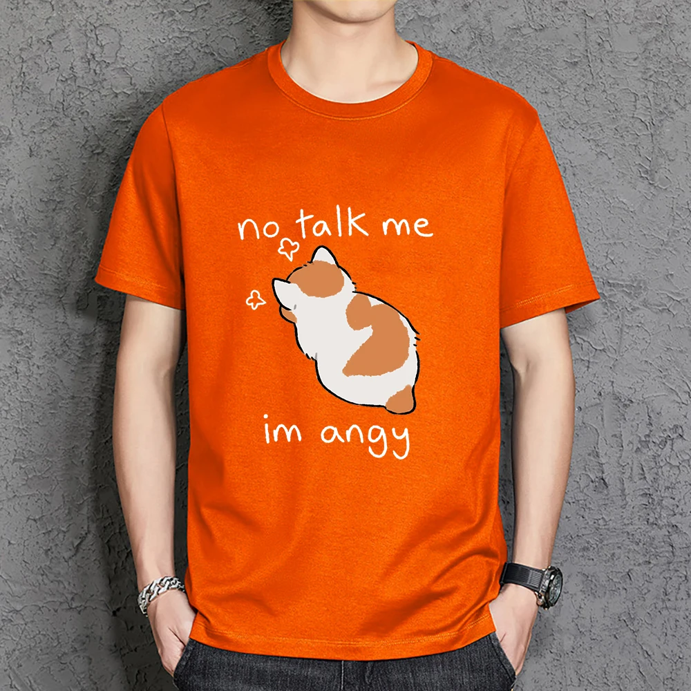 

Tsundere Cat No Talk Me Im Angy мужская одежда хлопковая Мягкая футболка Харадзюку популярные повседневные футболки модные качественные мужские футболки