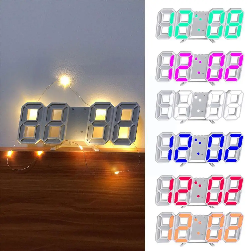 

3D LED Digital Alarm Clock Wall Clock Hanging Watch Clocks Electronic Clocks Calendar Clock Digital Snooze Table Thermomete B9G7