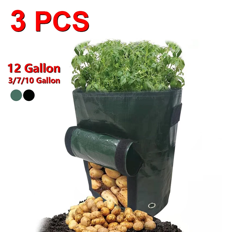 

3pcs Potato Grow Bag PE Vegetable Grow Bags with Handle Thickened Growing Bag Vegetable Onion Plant Bag Outdoor Garden Pots