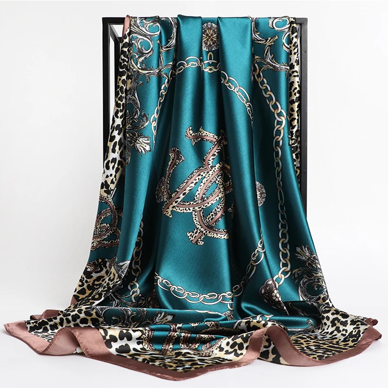 

90*90cm Fashion Scarves Women Shawl Satin Hijab Female Bandana Square Ladies foulard wrap pareo headcloth kerchief muffler