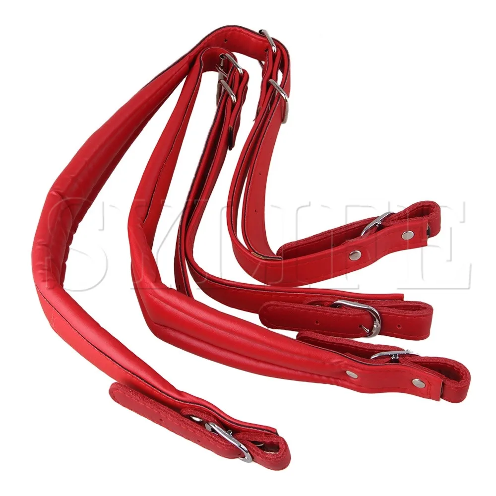 

2 x Red Artificial Leather Adjustable Buckles Accordion Harness Strap