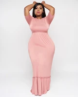 plus size fishtail dress women new sexy solid color half sleeve pocket slim fit floor length trumpet mermaid dresses for women