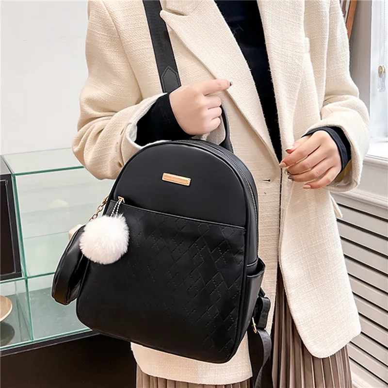 

Women Casual Backpack PU Leather Rivet Bagpacks For Teenage Girls Solid Back Pack Large Capacity Fashion Female School Bag