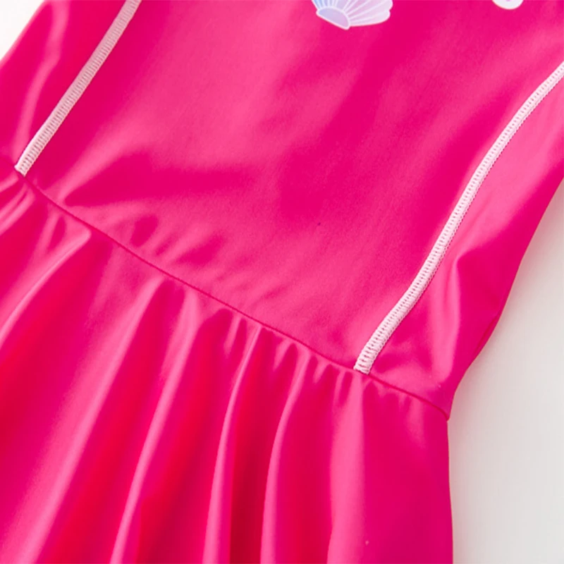 Swimsuit Kids Rose Red Swimwear for Girls Short Sleeve One-Piece Bathing Suit UV Protection Beach Dress Swimming Wear 3-11 Years
