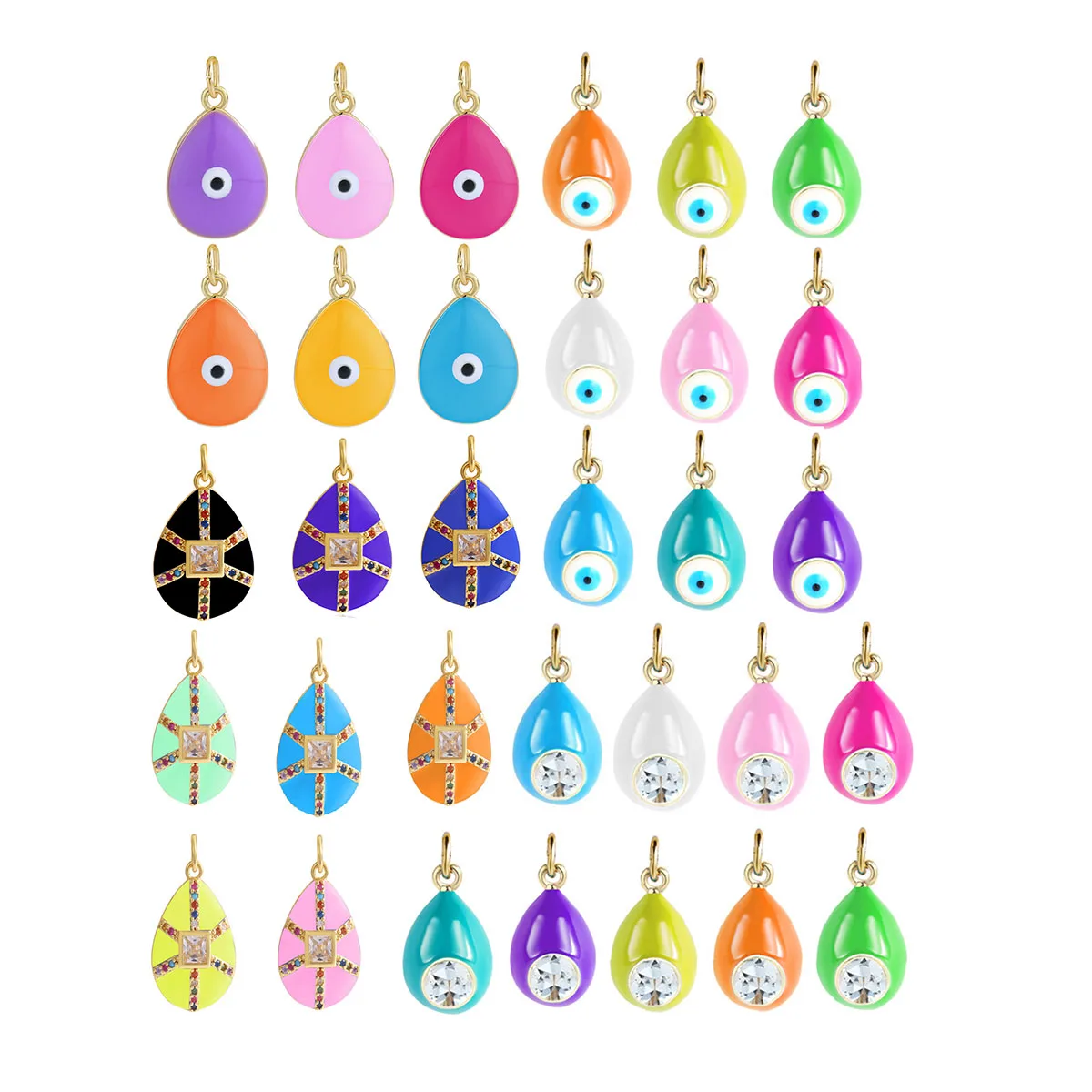 Enamel Large Water Drop Evil Eye Pendant Colorful Zircon Jew