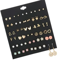 30 pairs set classic mix and match ball bow elephant rose owl love pearl pearl pearl earring set female girl gift jewelry