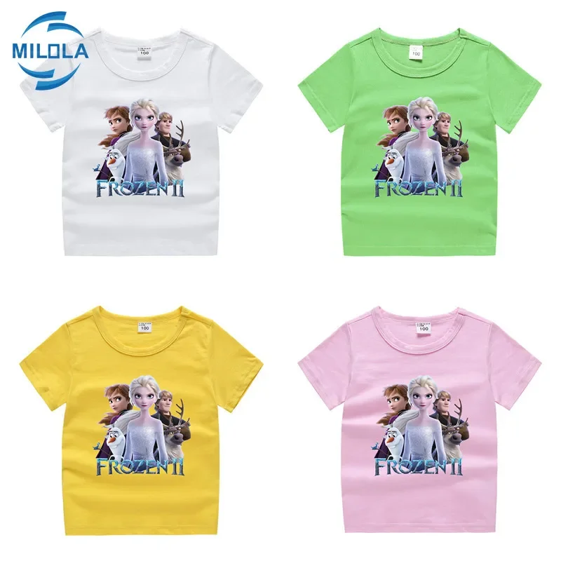 Летняя футболка для девочек с мультяшным принтом Холодное сердце Анна Эльза