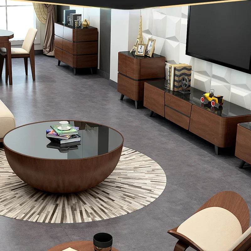 

GY Nordic Simple Modern Glass Coffee Table round Stone Plate TV Cabinet and Tea Table Flip Combination