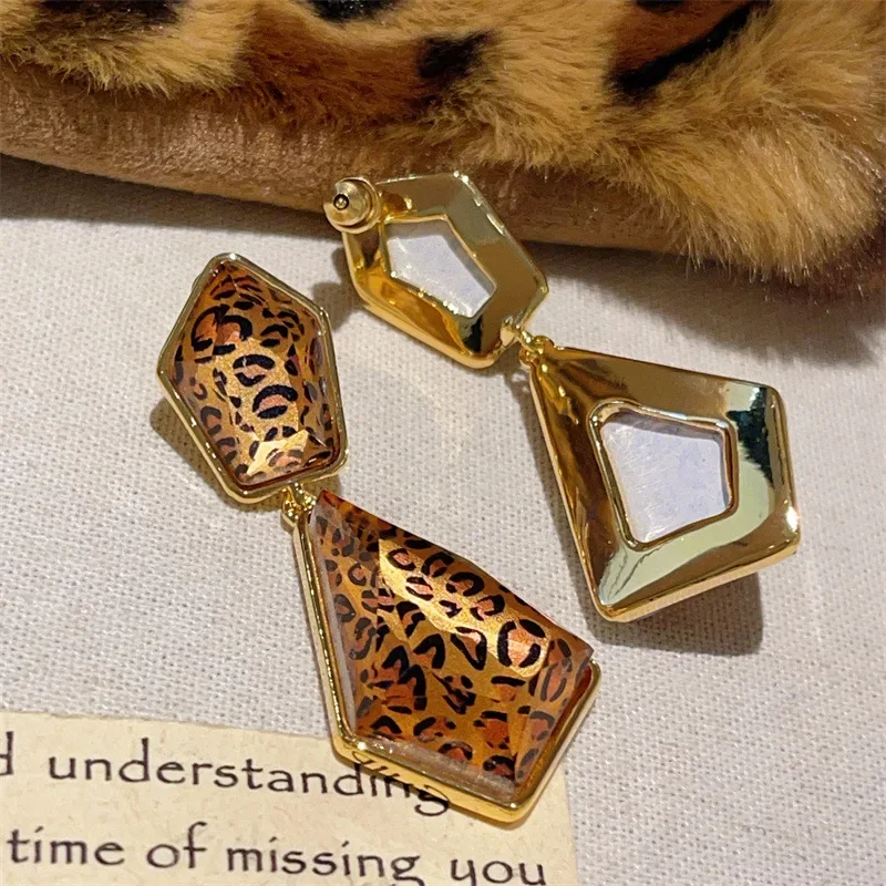 Женские геометрические серьги Draweye с леопардовым принтом винтажные корейские
