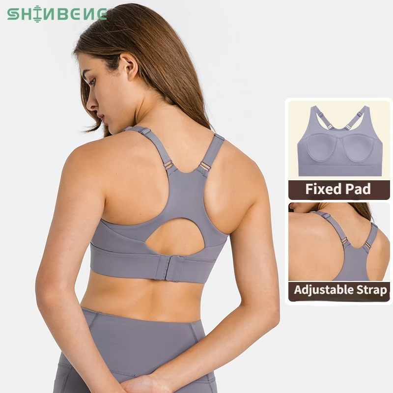 

SHINBENE Hook-and-Eye Closure Back Cutout Workout Yoga Bra Tops Women Adjustable Strap Exercise Sport Bra Top with Fixed Pad