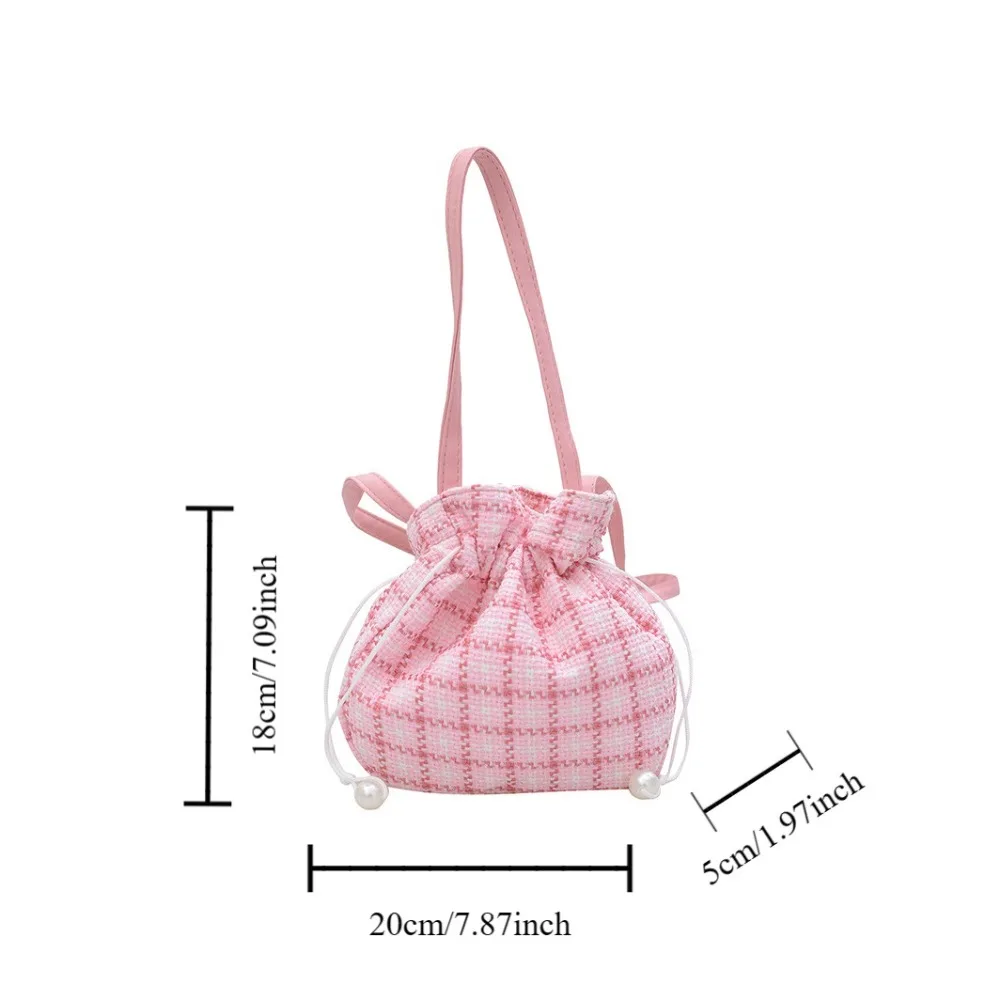 Элегантная решетчатая женская сумка-мешок на шнурке винтажная милая сумка через