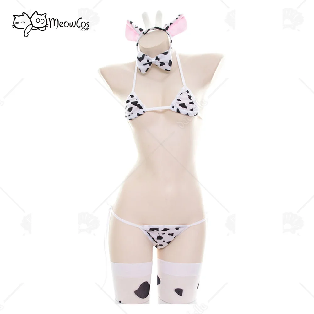 

Women Sexy Lingerie Set with Cow Patterns Bikini Bra and Thong Set for Fun Lingerie Sleepwear Sexy Costumes
