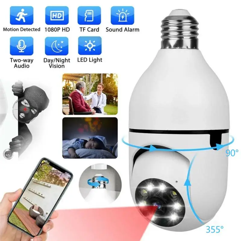 

IP-камера с лампочками E27, PTZ, Wi-Fi, 1080P, с углом поворота 360 градусов