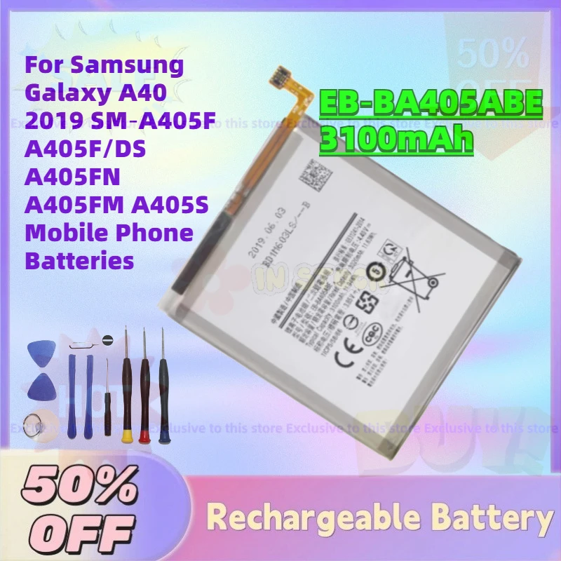 Фото Новый аккумулятор EB‑BA405ABE 3100 мАч 3,85 В для мобильных телефонов Samsung Galaxy A40 2019 SM‑A405F A405F/DS A405FN A405FM A405S №1