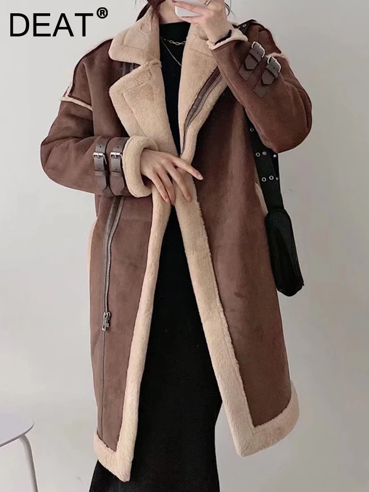 

DEAT Fashion Women's Trench Coat Notched Collar Full Sleeve Spliced Thickening Solid Color Windbreak Autumn 2023 New 17A9934