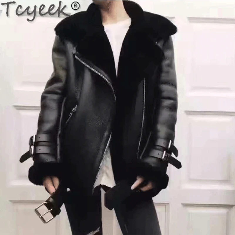 

Tcyeek Winter Genuine Leather Jacket Women Clothes Sheepskin Fur Coat Warm Female Motorcycle Leather Jacket Jaqueta Feminina Lq