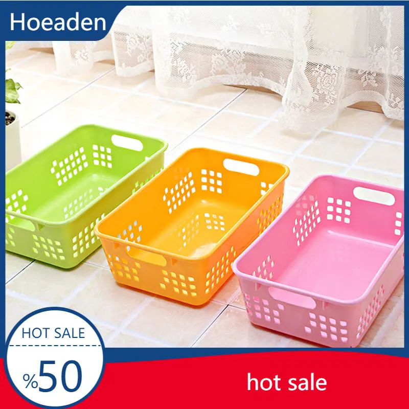 

Desktop Plastic Storage Baskets Organizer Box Folding Stackable Toy Storage Basket with Handle Bathroom Storage Box Basket