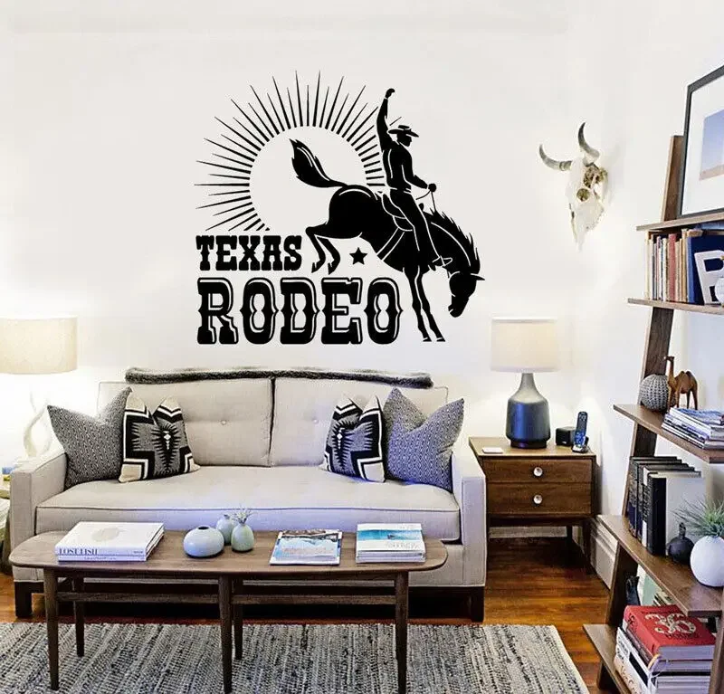 Виниловые наклейки на стену Texas Cowboy Rider Horse Racing Wild Sunset для дома гостиной модные