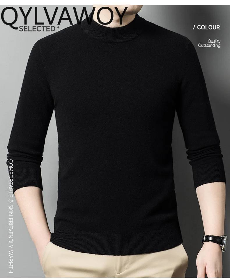 QYLVAWOY 100% кашемировая мужская одежда пуловеры утепленный свитер с ложным