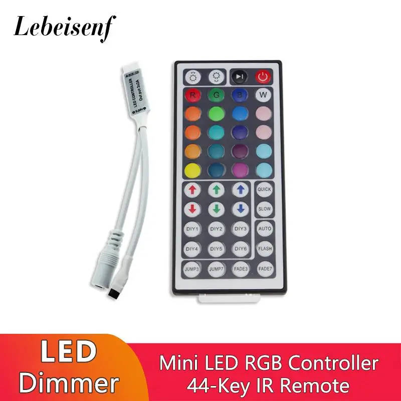 

Mini 44 Key RGB Controller 6A DC 5V 12V 24V LED Dimmer IR Remote Control for 5050 2835 RGB Full Color Strip Light String Lamps