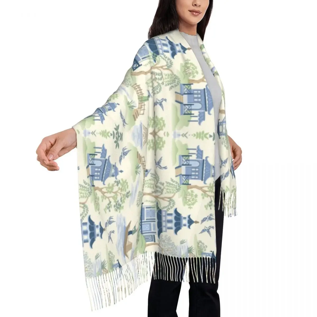 Винтажный китайский шарф-пагода из ивы шарф для женщин Длинная зимняя теплая