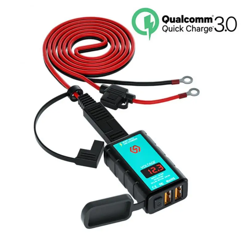 

QC3.0 12V USB Motorcycle Charger Quick Charger Waterproof Switch With Voltmeter SAE Plug To USB Type-C Socket Moto Accessories