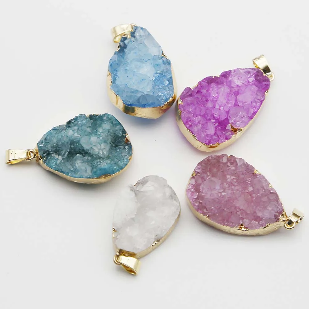

Natural Stone Agate Crystal Drop Gold Edged Pendants Charms Exquisite Necklace Fashion Jewelry Accessories Making Wholesale 6Pcs