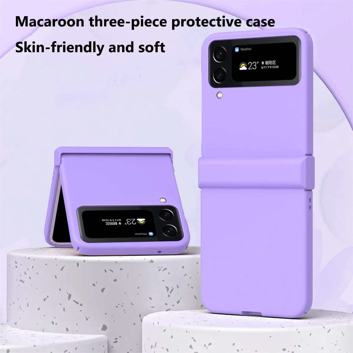 

For Samsung Zflip4 Mobile Phone Shell Folding Screen Solid Color Mobile Phone Shell For5G Half-Pack Hinge Anti-Fall Leather Case