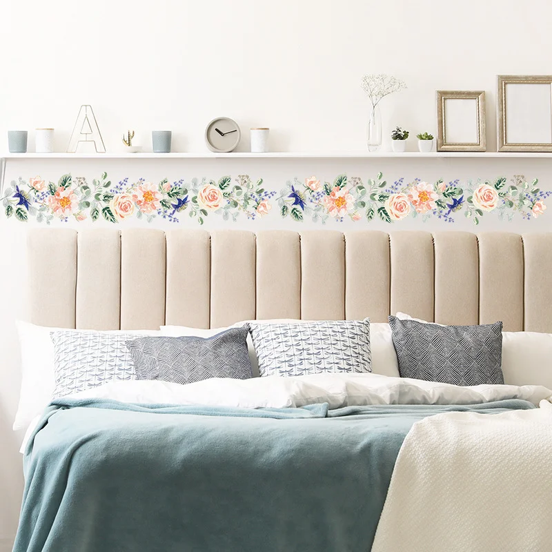 

Beautiful Flower Baseboard Wall Sticker Self-adhesive Wallpaper for Living Room Bedroom Skirting Waistline Door Window Decor