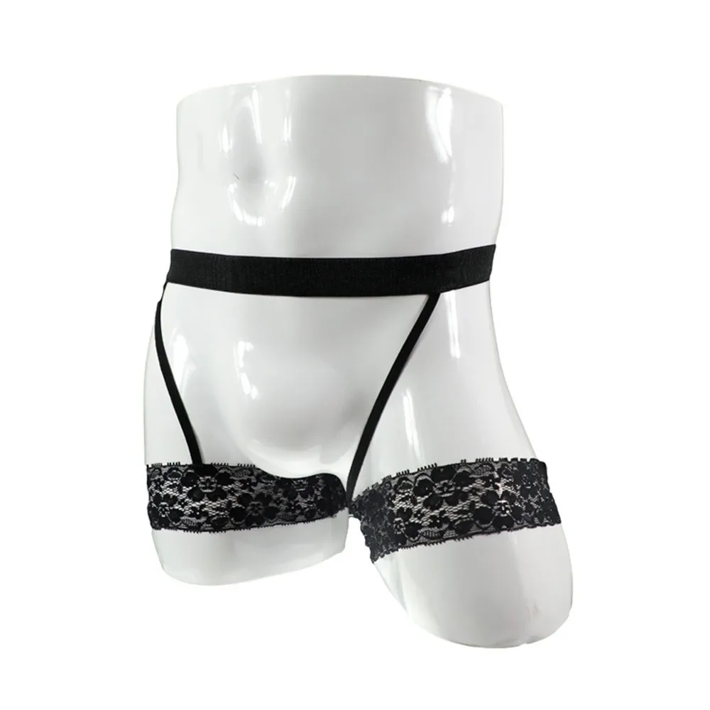 Шорты трусики-стринги мужские трусы черные кружевные подвязки шорты-стринги