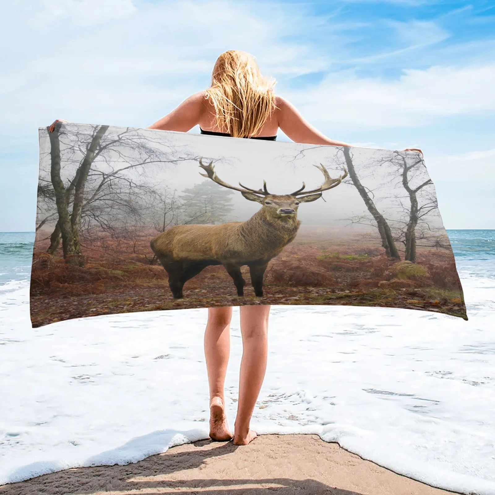 

Банное полотенце с оленем в виде осеннего леса, мягкое абсорбирующее полотенце из микрофибры для ванной, пляжное полотенце, домашний тексти...